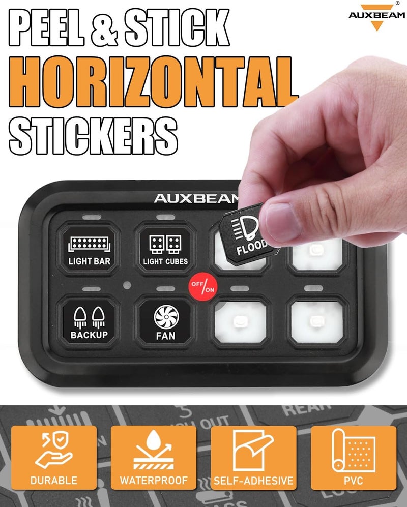 Auxbeam 160Pcs Horizontal Switch Panel Sticker, Switch Label Kit for Switch Panel BC60, BA80, BB80, RA60, RA80, RB80, AR-800 AR-820 AC-800 RC-800, Waterproof PVC Switch Control Panel Labels - Image 4